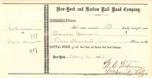 New York and Harlem Rail Road Co. Issued to Daniel Drew - Railway Stock Certificate